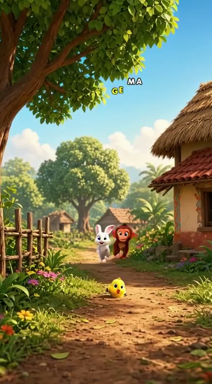 A clever little rabbit and a friendly monkey live in an Indian village — AI cartoon