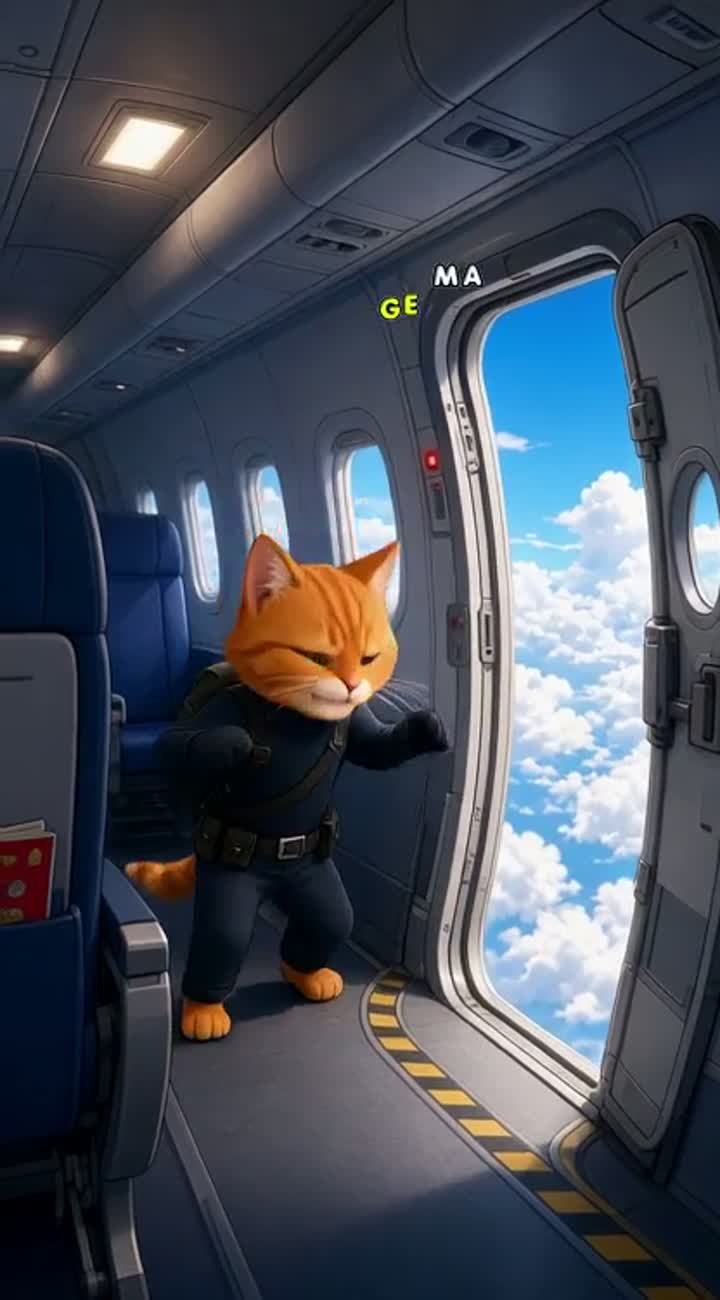 A ginger cat called Beans who is a spy on a plane that is just… — AI cartoon