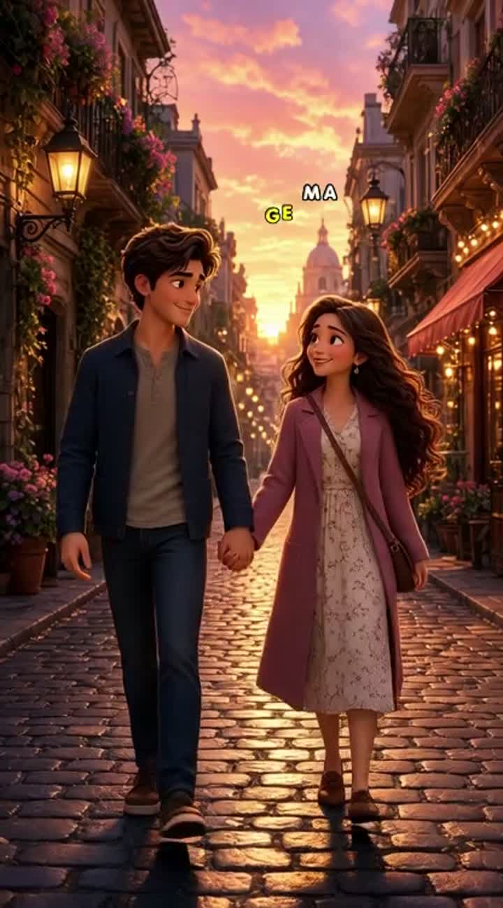 A handsome young man with brown hair and his beautiful girlfriend… — AI cartoon