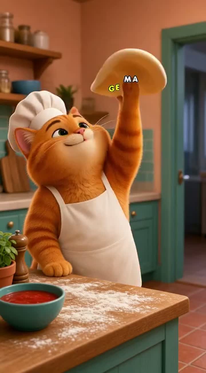 Funny 3D cartoon comedy about a chubby orange cat who thinks he… — AI cartoon