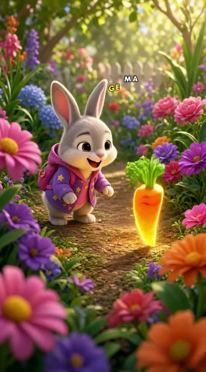 In a garden full of beautiful, colourful flowers… — AI cartoon