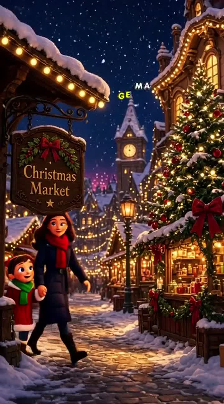 A little girl and her mother happily walking through a magical… — AI cartoon