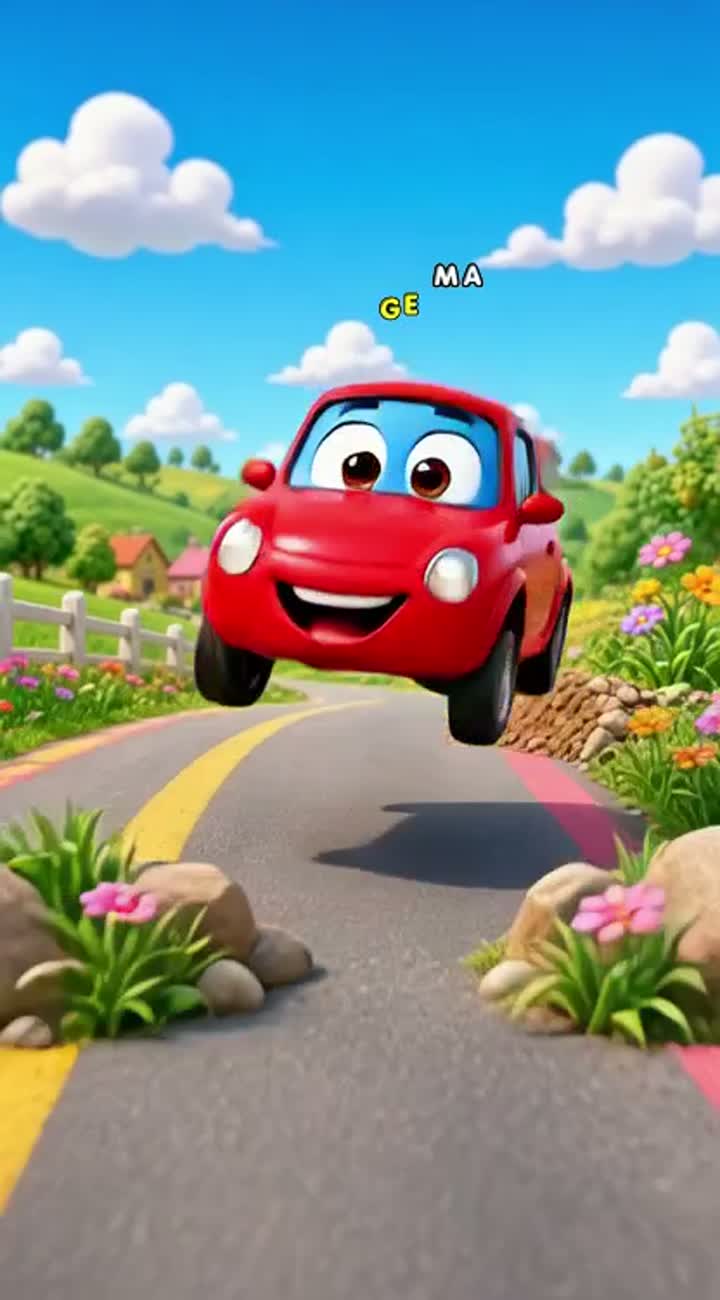 Cute 3D cartoon red car with big eyes — AI cartoon