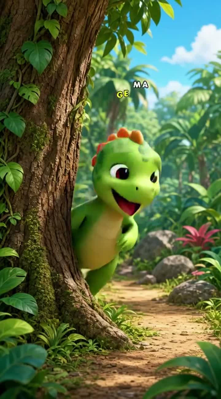 Vertical 9:16 nursery rhyme for young children called "Dino Dance! — AI cartoon