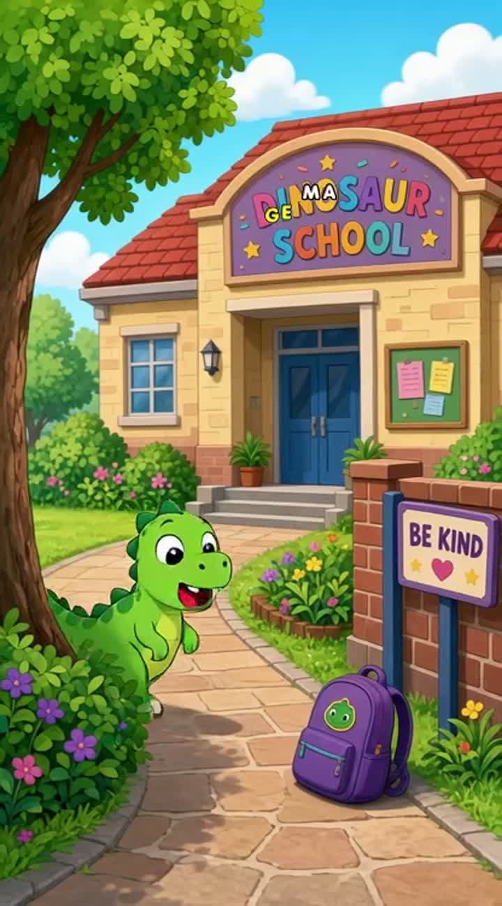 Tiny Dinosaur at School — AI cartoon