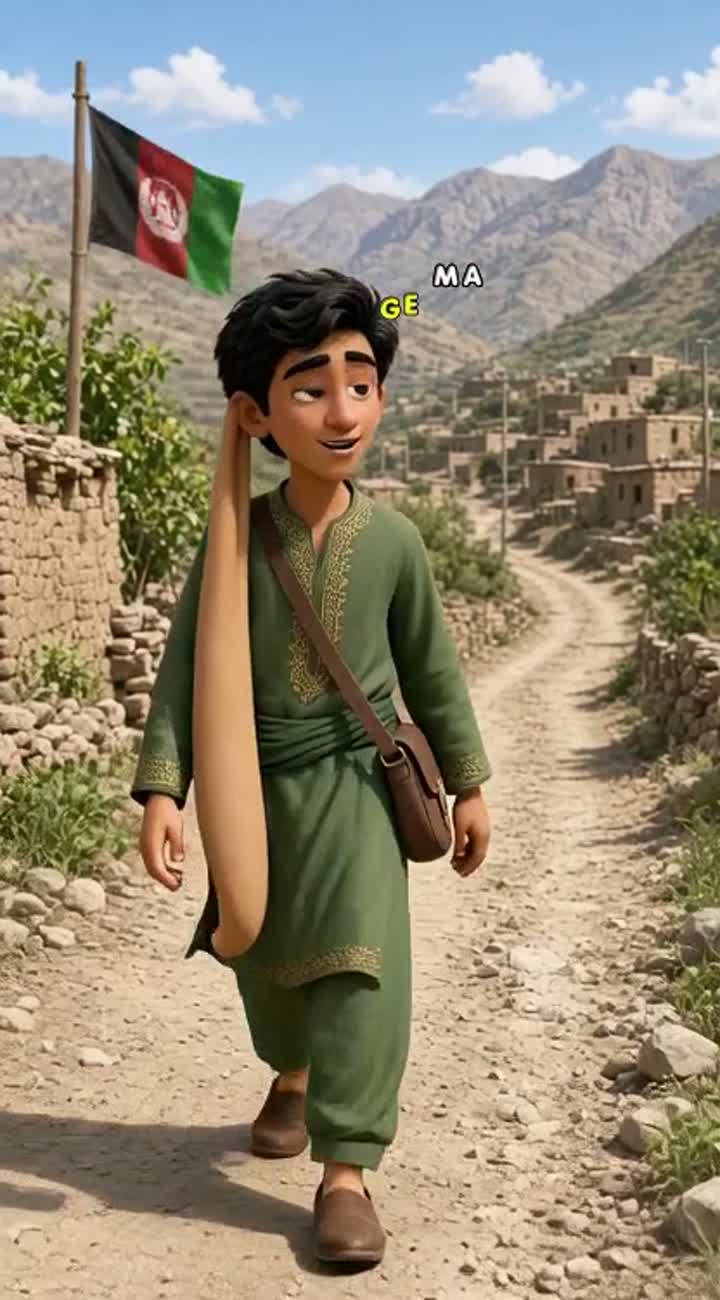 A funny 3D animated cartoon about a young Afghan man wearing… — AI cartoon