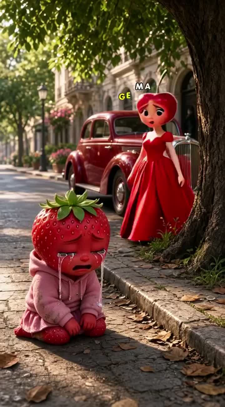 Cute 3D animated strawberry baby with a red strawberry-shaped… — AI cartoon