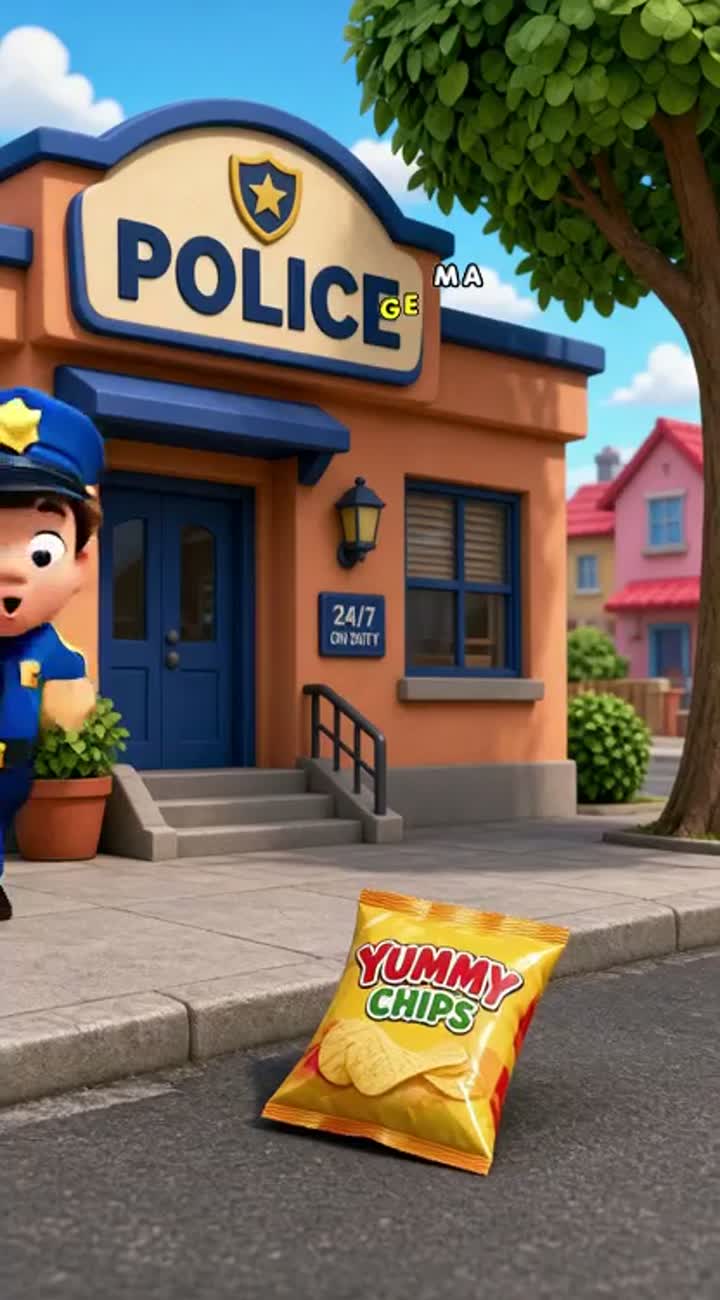 A comic kid fond of chips than favourite police dress Animated… — AI cartoon