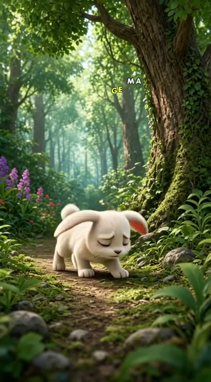 Short, continuous animated cartoon shot in a small, lush forest… — AI cartoon