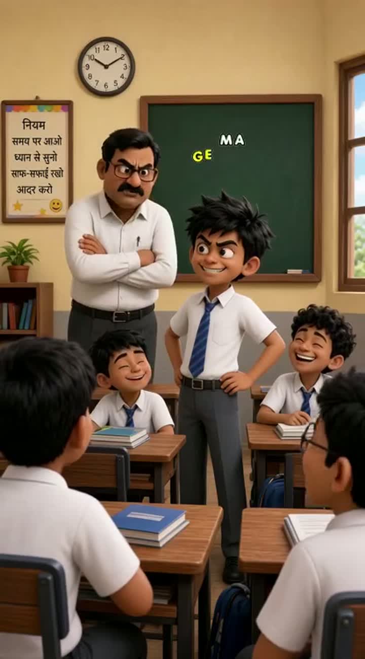 Funny 3D animated Indian classroom comedy Reel in vertical 9:16 format — AI cartoon