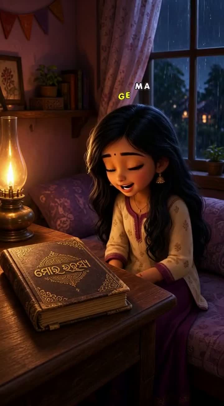 A cute young Indian Odia cartoon girl sitting alone in her cozy… — AI cartoon