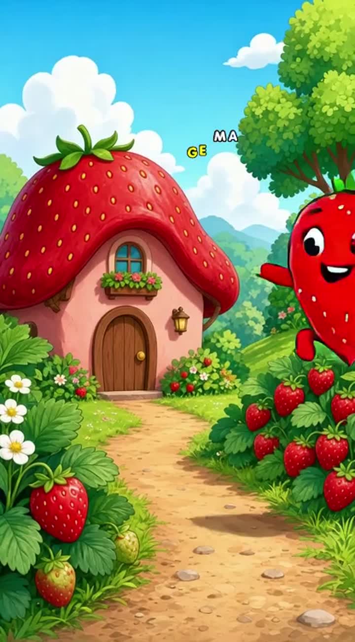 A strawberry pee strawberry juice Animated cartoon with smooth… — AI cartoon