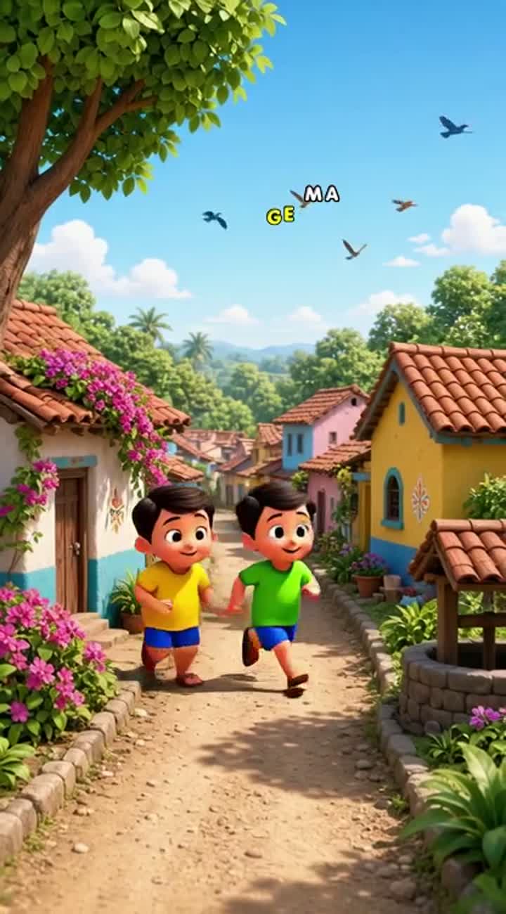 Two cute Indian cartoon boys Chintu in a yellow T-shirt and Pintu… — AI cartoon