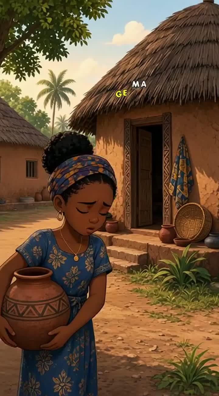 A kind young Yoruba village girl named Adùnní suffers under… — AI cartoon