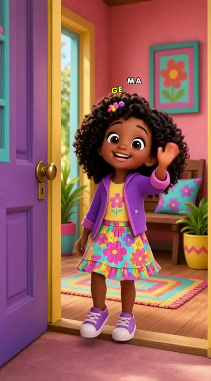 A cute, cheerful little Black girl with big expressive eyes… — AI cartoon