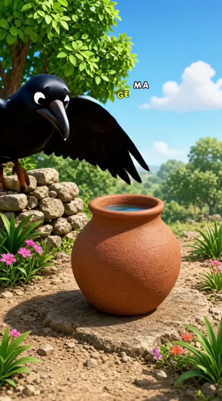 Colorful 3D cartoon for the Thirsty Crow story — AI cartoon