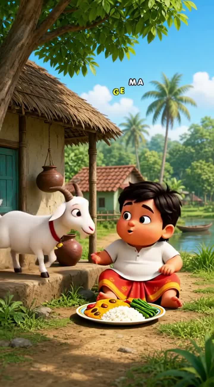 Funny Bengali cartoon titled "আলসে রফিক আর দুষ্টু ছাগল" — AI cartoon