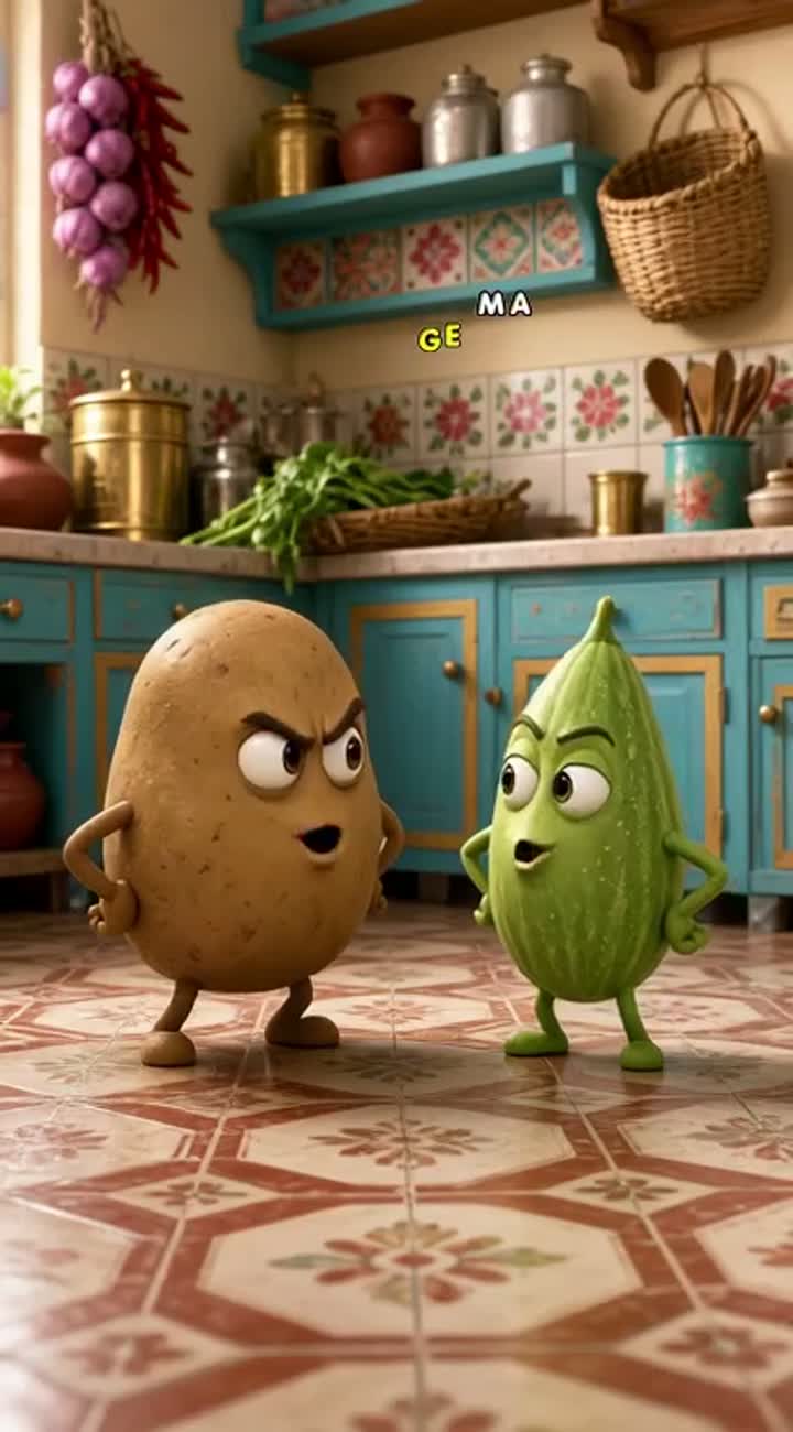 Funny 3D cartoon video in a colorful Bengali kitchen — AI cartoon