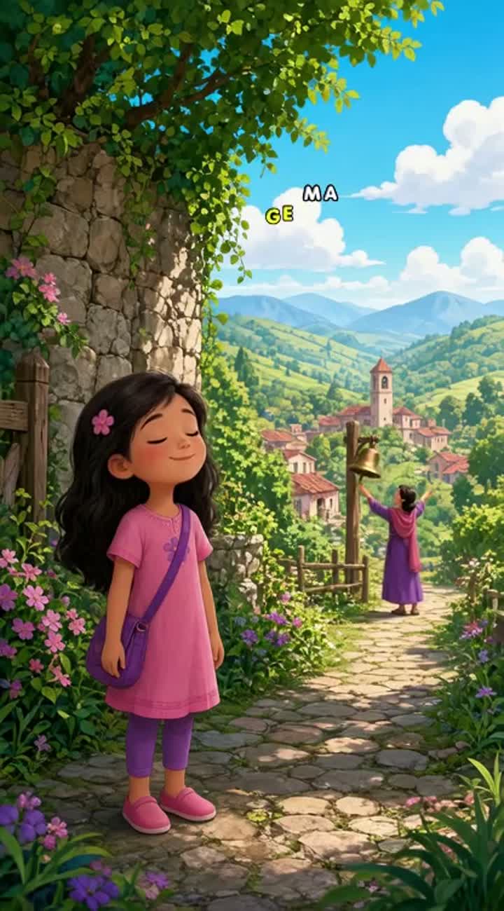 A little girl with her eyes closed while her mother stands far… — AI cartoon