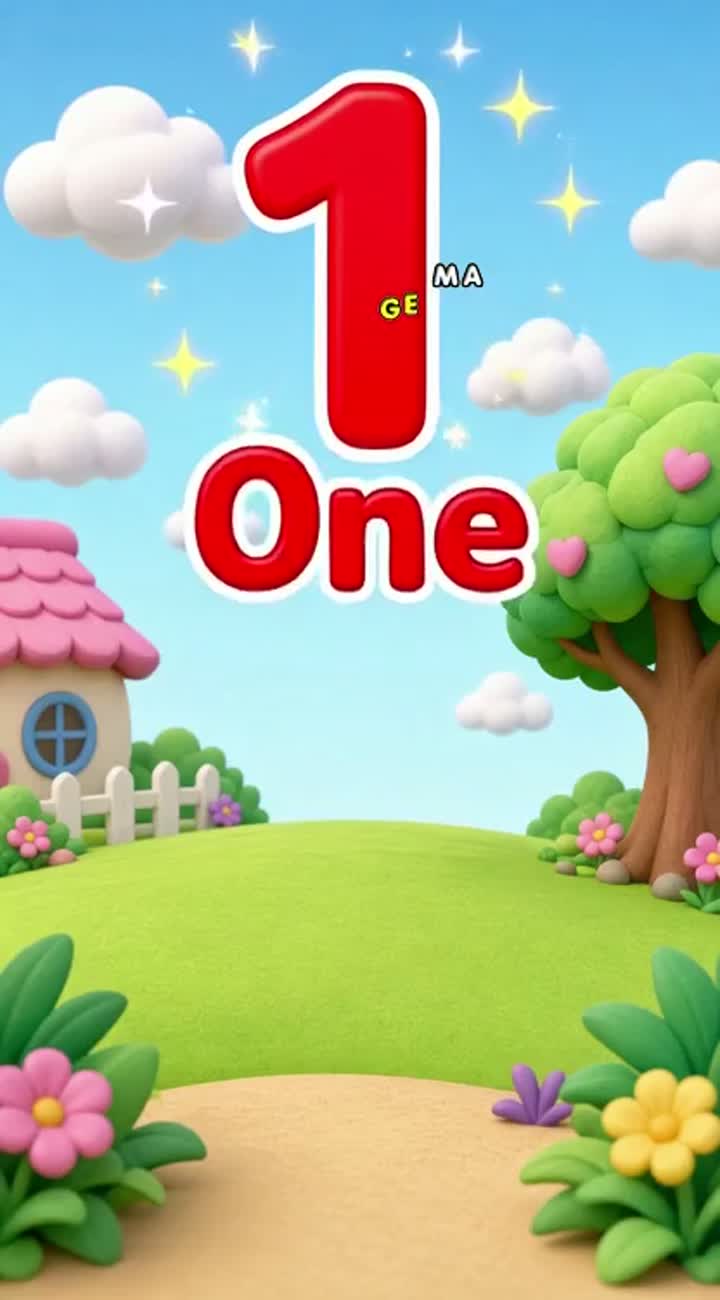 Teach numbers ONE, TWO, THREE using cute colorful objects sliding… — AI cartoon