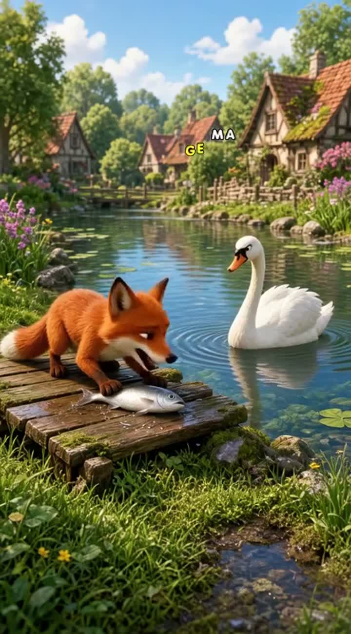 A funny, high-quality 3D animated cartoon of a clever orange fox… — AI cartoon