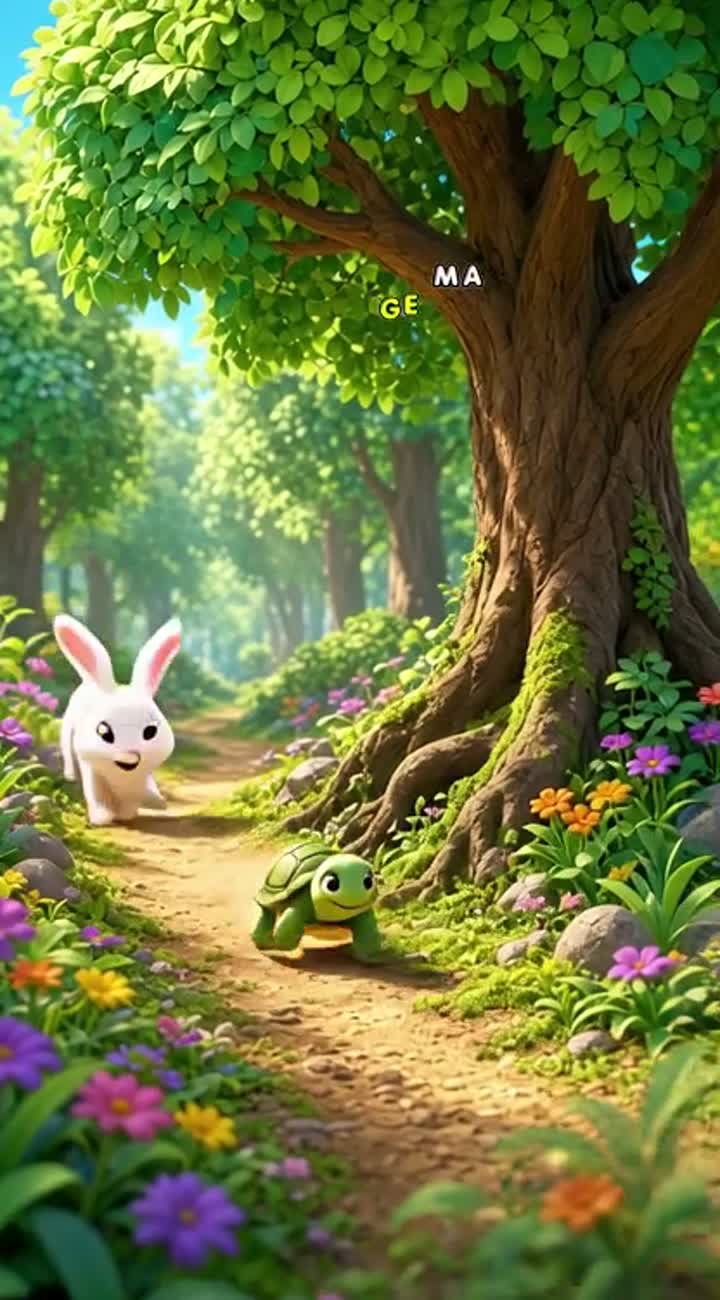 Colorful 3D animated children's cartoon featuring a cute white… — AI cartoon