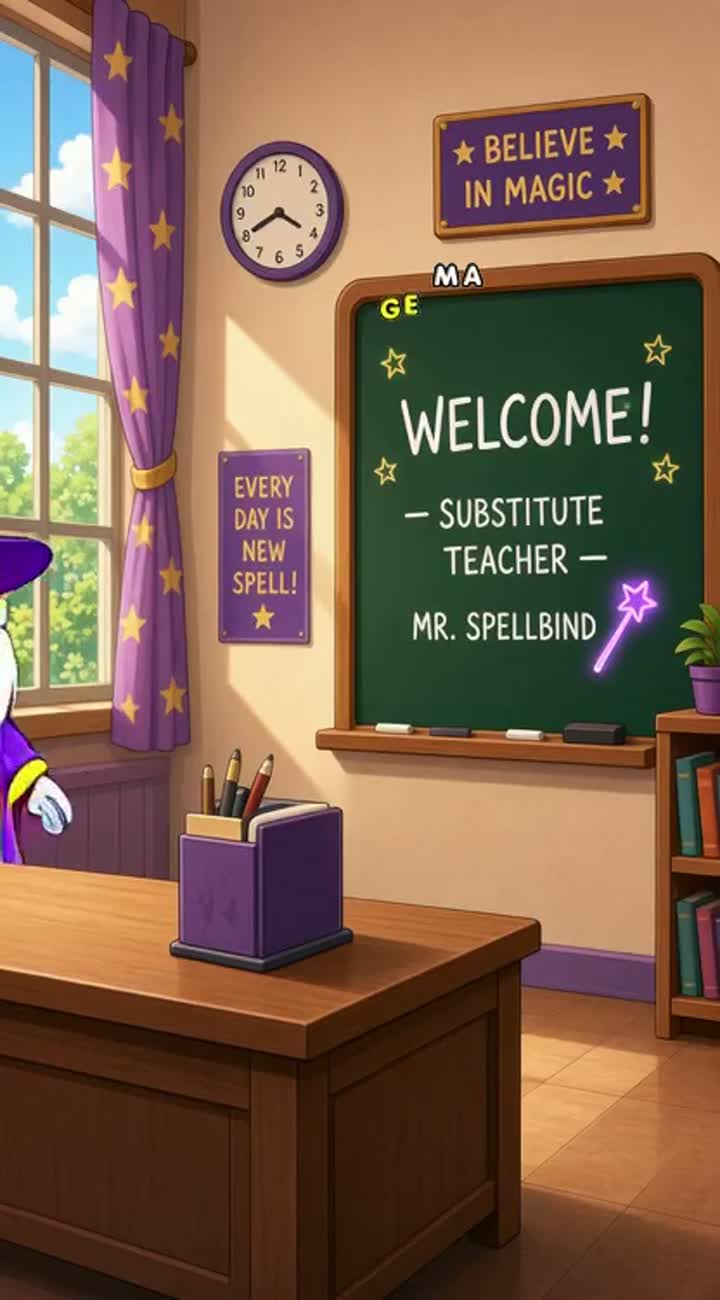 A magician who becomes a substitute teacher — AI cartoon