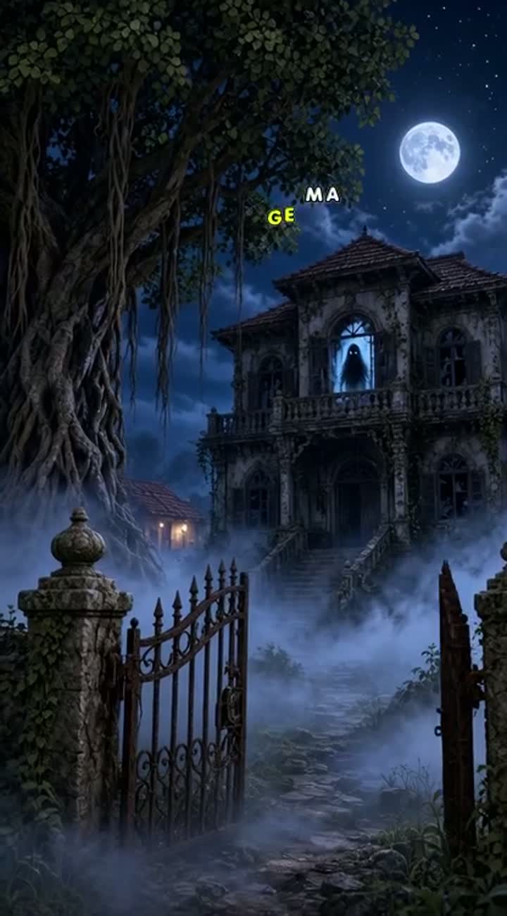 A spooky old abandoned mansion in an Indian village at midnight… — AI cartoon