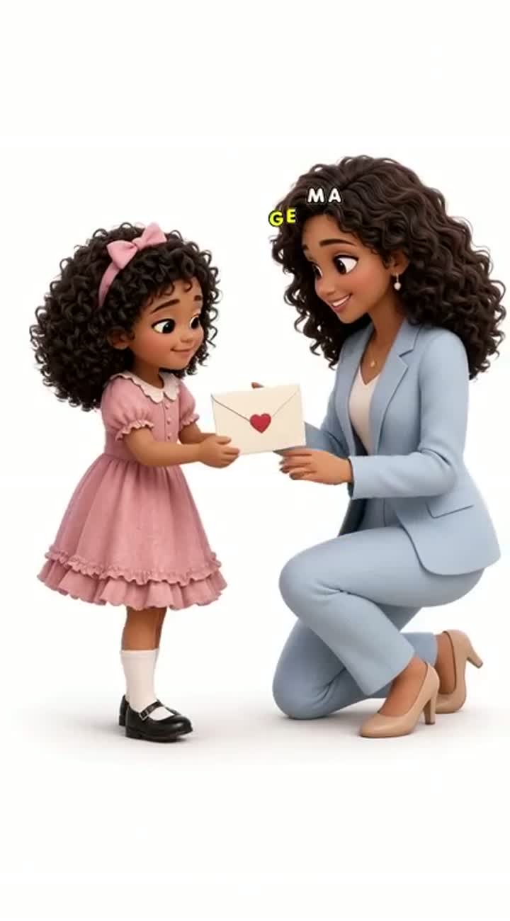 A little curly-haired girl in a dusty pink vintage dress… — AI cartoon