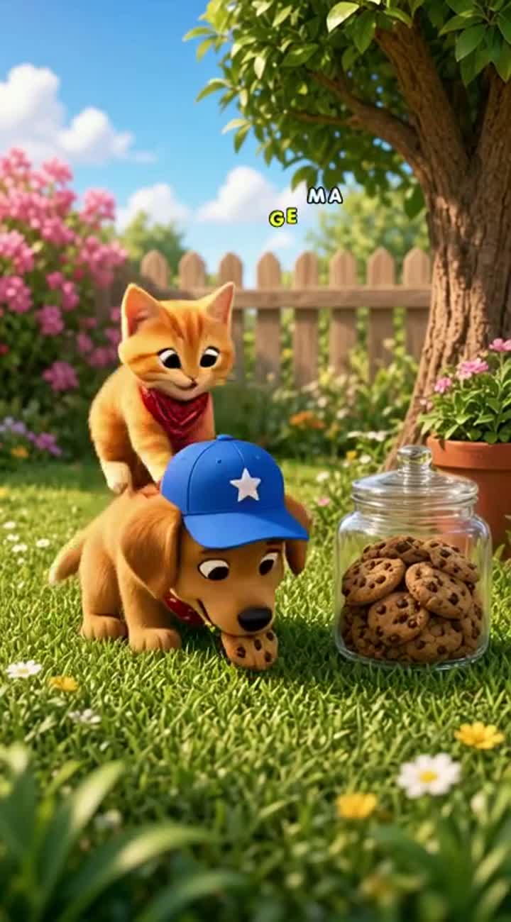 Funny 3D animated cartoon in a sunny backyard — AI cartoon