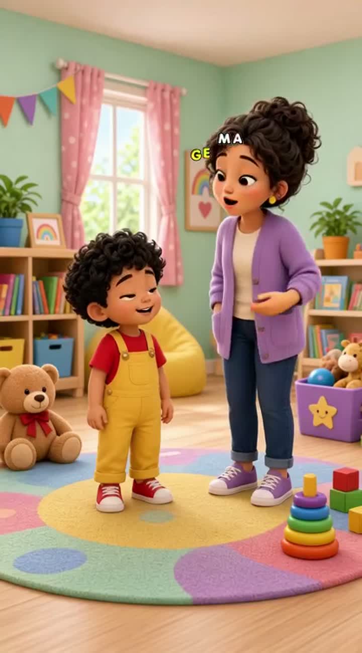 Original adorable 3D preschool cartoon toddler with curly dark… — AI cartoon