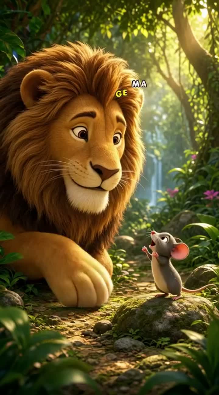 High-quality 3D animated cartoon about a big golden lion… — AI cartoon