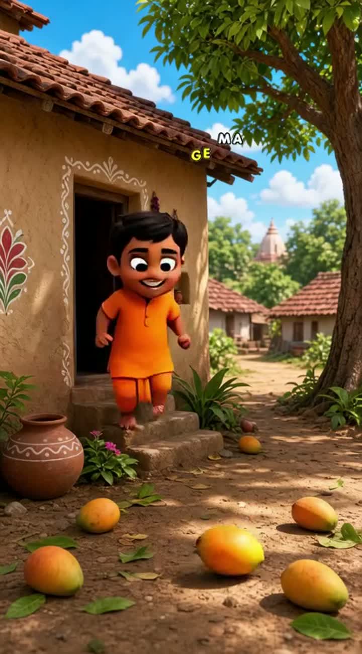 A funny 3D cartoon of an Indian village boy named Raju — AI cartoon