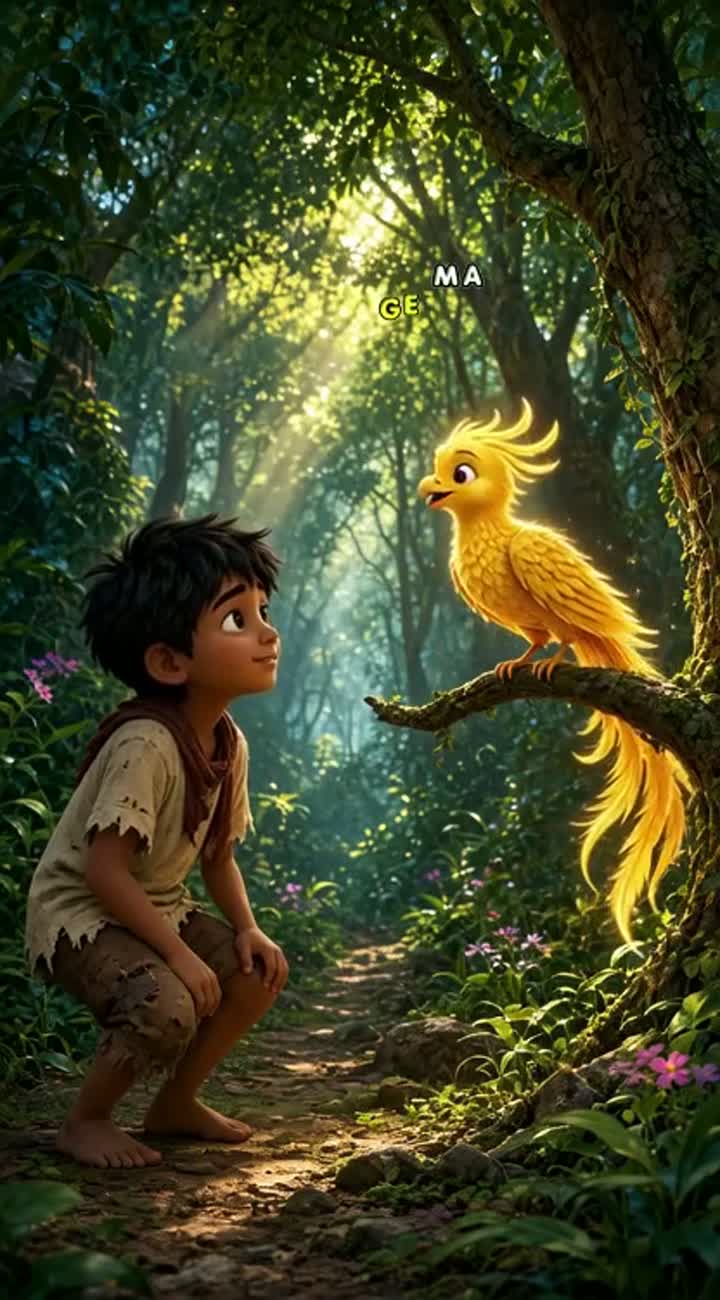 Animation, featuring a poor boy named Sonu who goes into a forest — AI cartoon