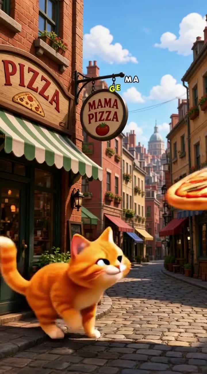 A funny 3D cartoon about a cute orange cat who steals a giant… — AI cartoon