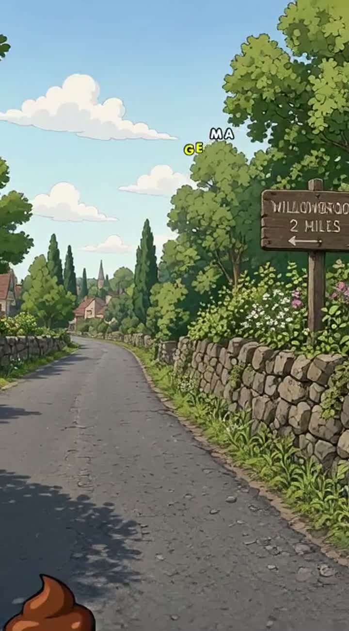 A young man is casually walking along a quiet road — AI cartoon