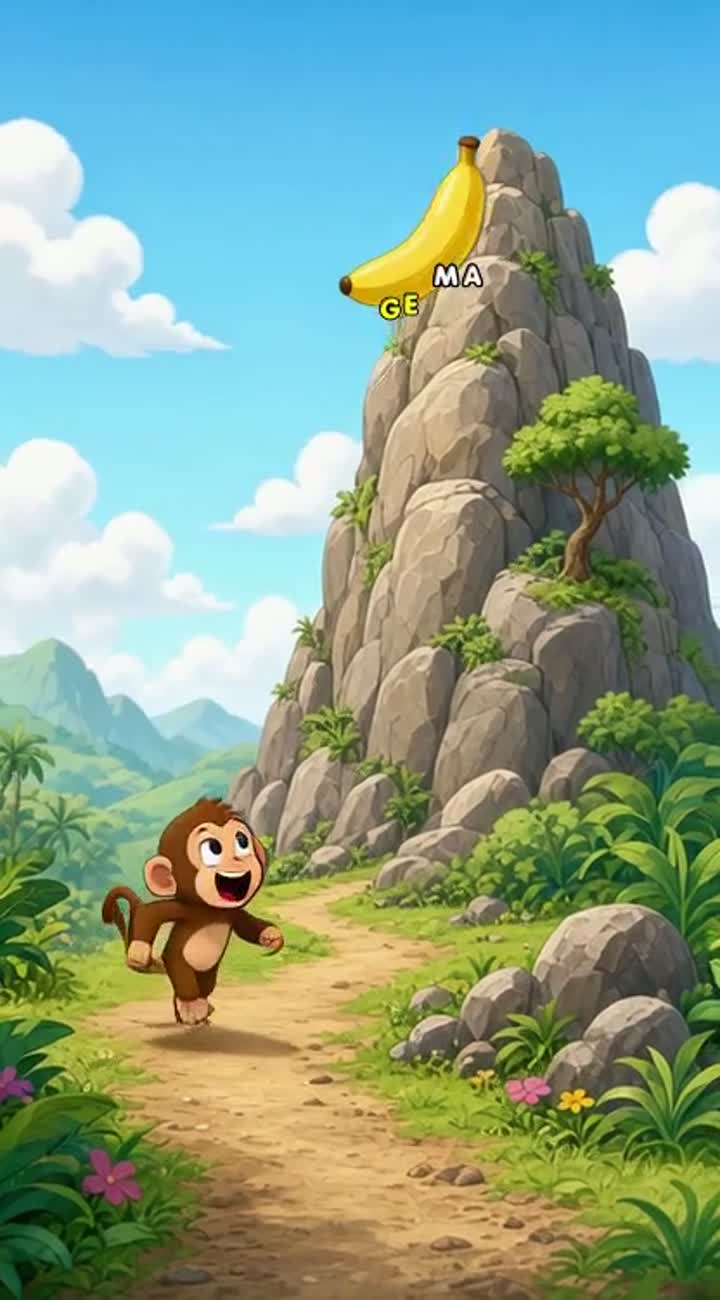 When the banana gets stuck on a tall rock… — AI cartoon