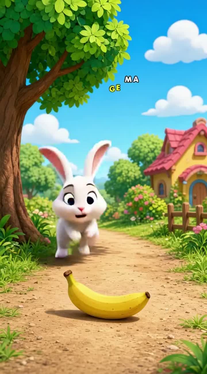 One day, Chiku the rabbit finds a banana lying on the road — AI cartoon