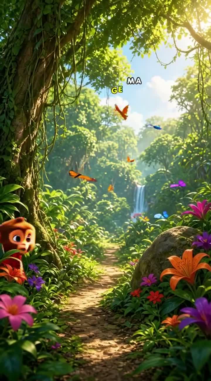 A cute little brown monkey named Minku wearing a red t-shirt… — AI cartoon