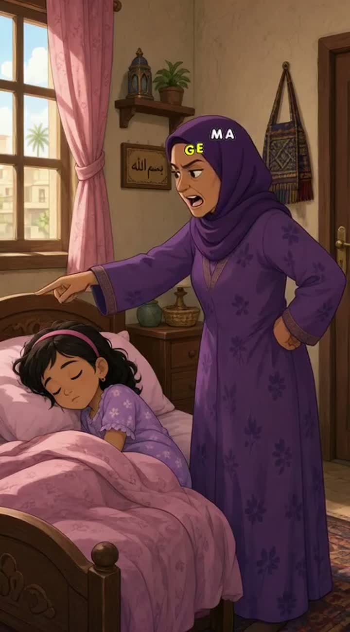 Early morning inside a modest Egyptian home, Hayah… — AI cartoon