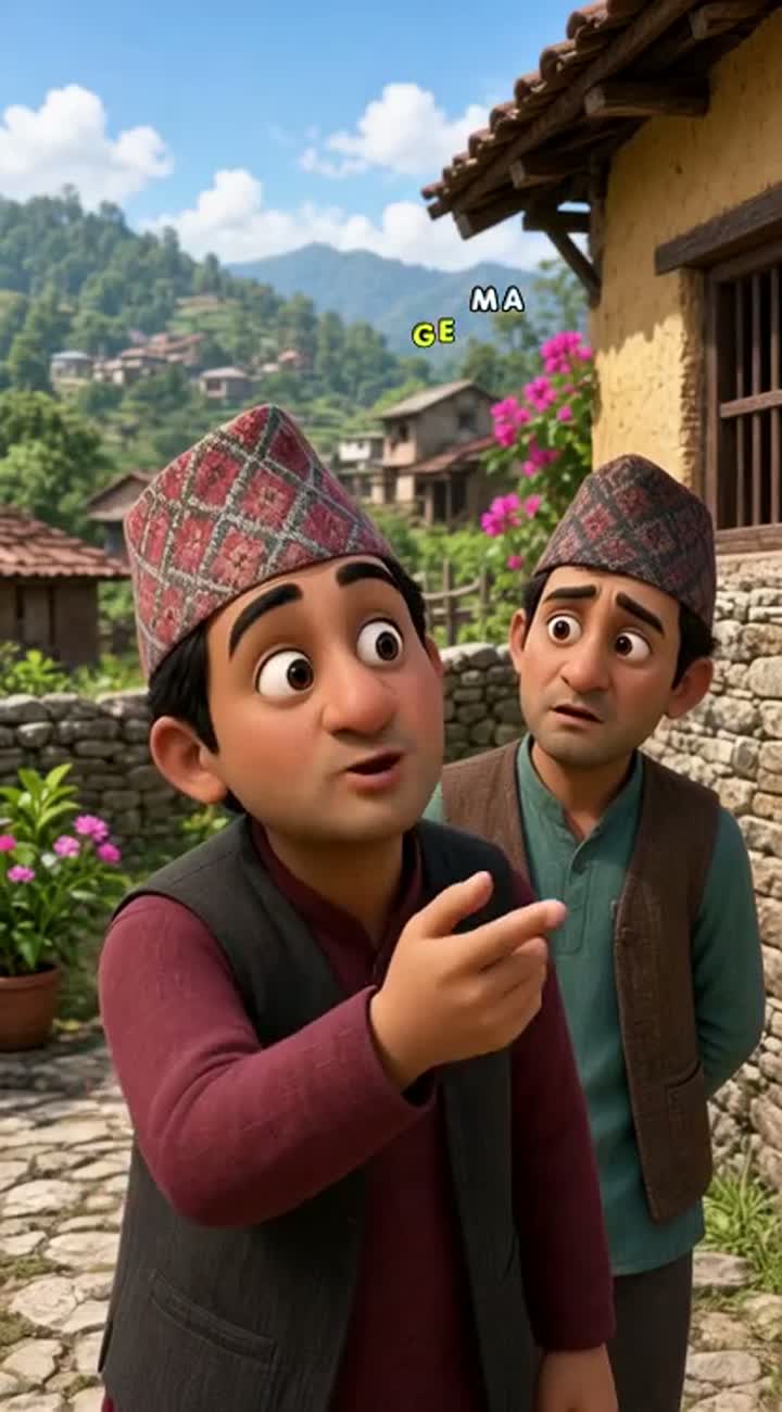 Funny 3D cartoon video with two Nepali village characters talking… — AI cartoon