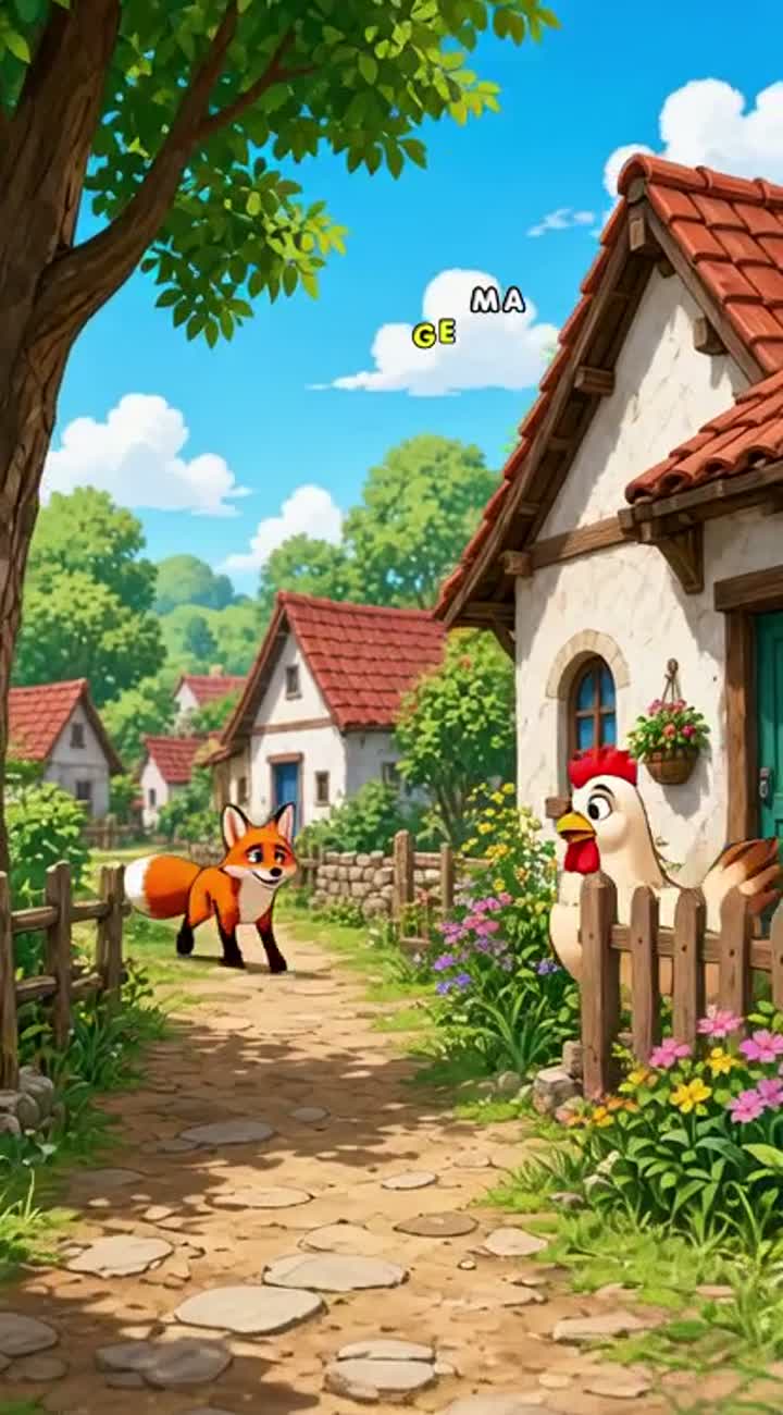 A hen lives in the village — AI cartoon