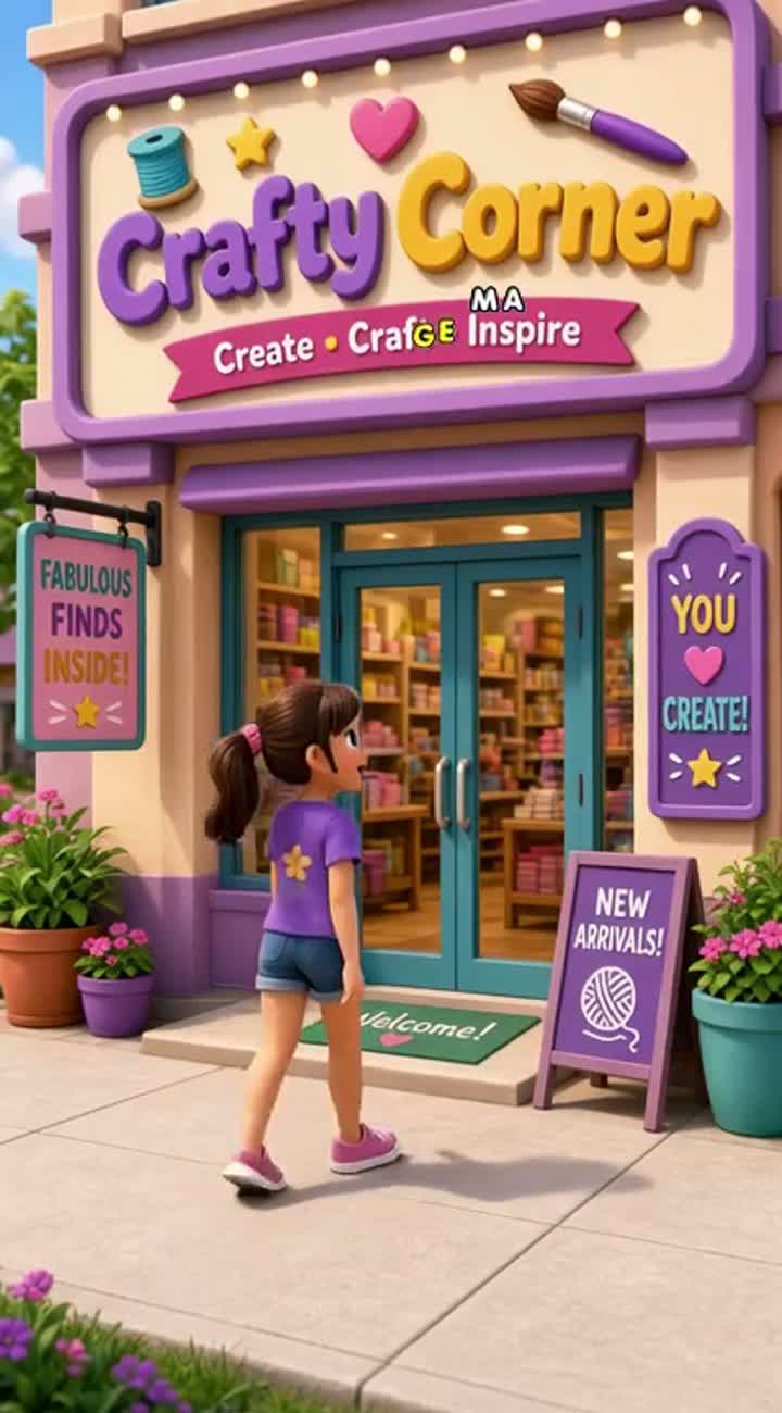 A person walks toward a craft store and makes lots of purchases… — AI cartoon