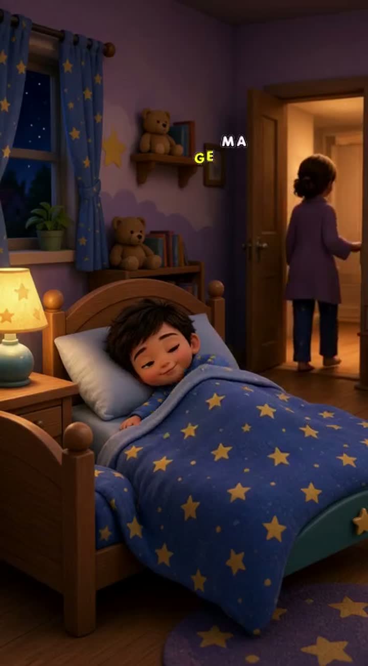 Funny cute 3D cartoon toddler in pajamas pretending to sleep… — AI cartoon