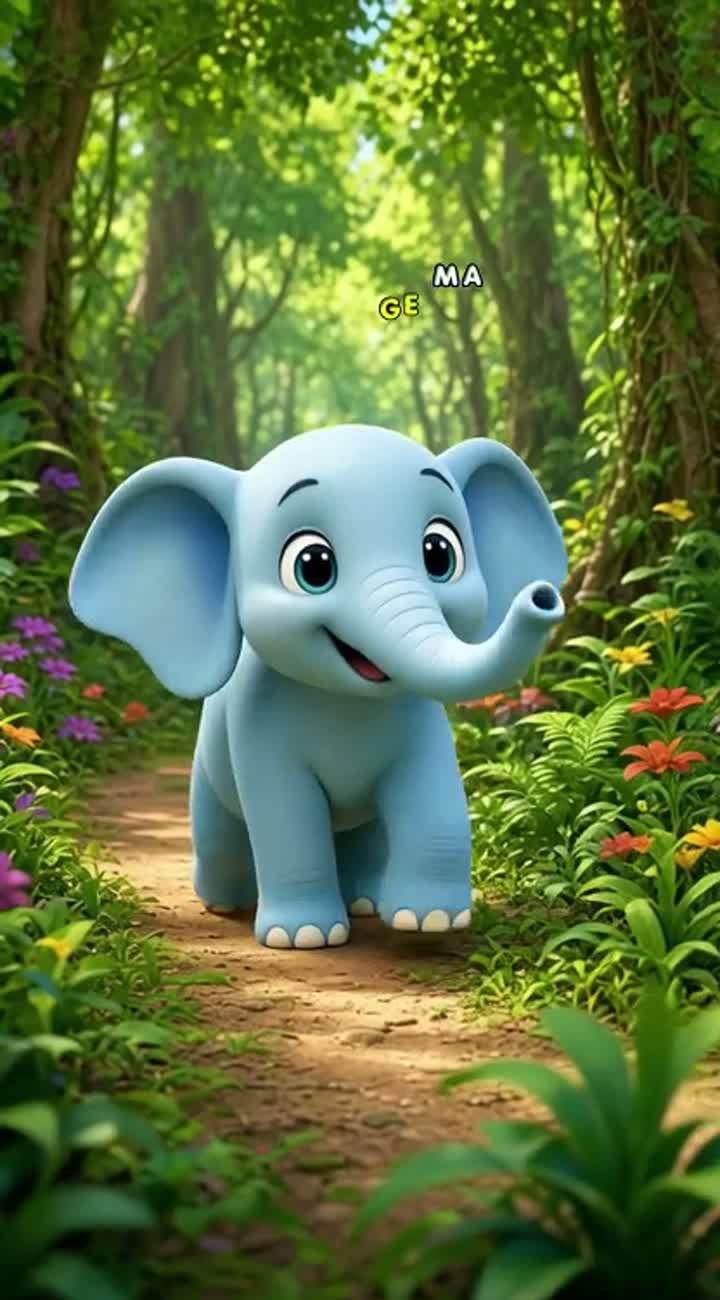 A cute baby sky-blue elephant named Chhotu walks slowly through… — AI cartoon