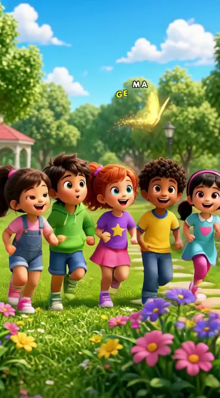 Complete colorful 3D cartoon for children titled "Five Little… — AI cartoon