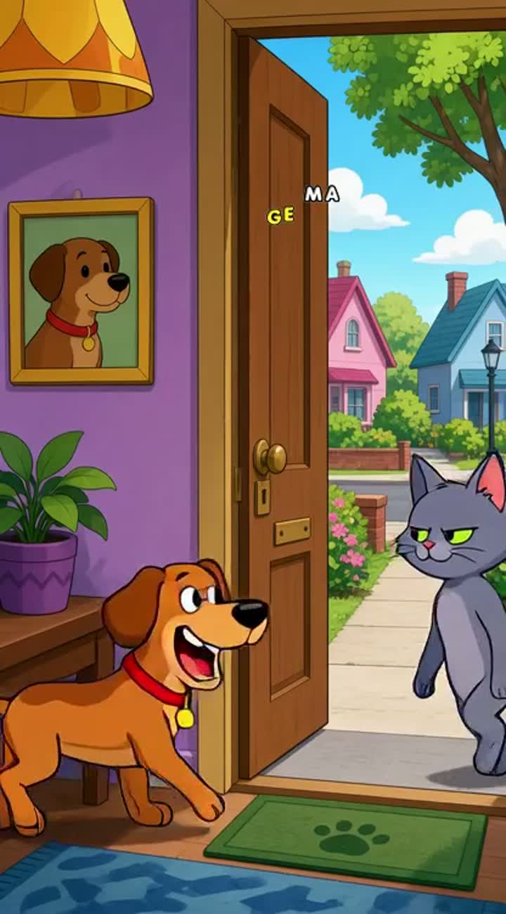 A cartoon in which a dog and a cat are enemies and play pranks… — AI cartoon