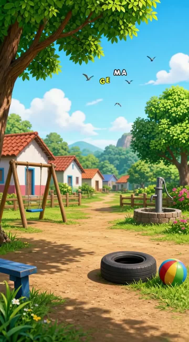 SCENE 1 - THE VILLAGE PLAYGROUND — AI cartoon