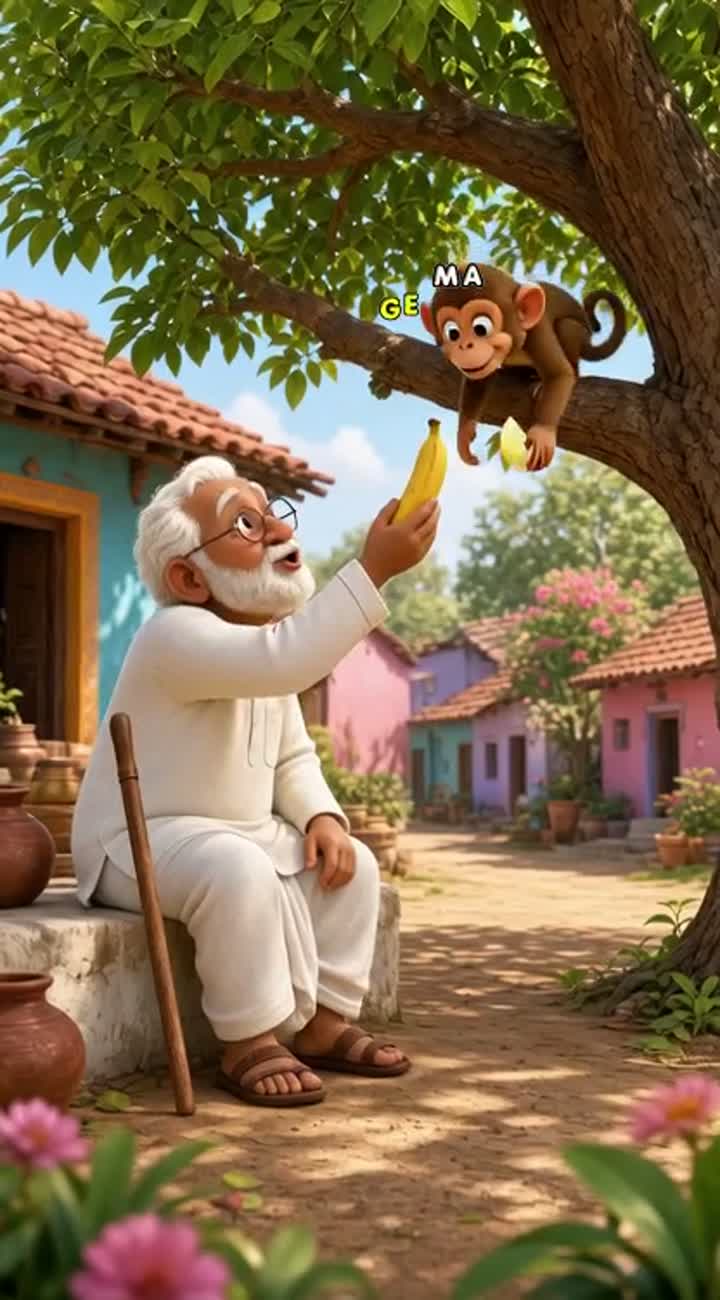 Cute 3D animated cartoon in a beautiful Indian village — AI cartoon