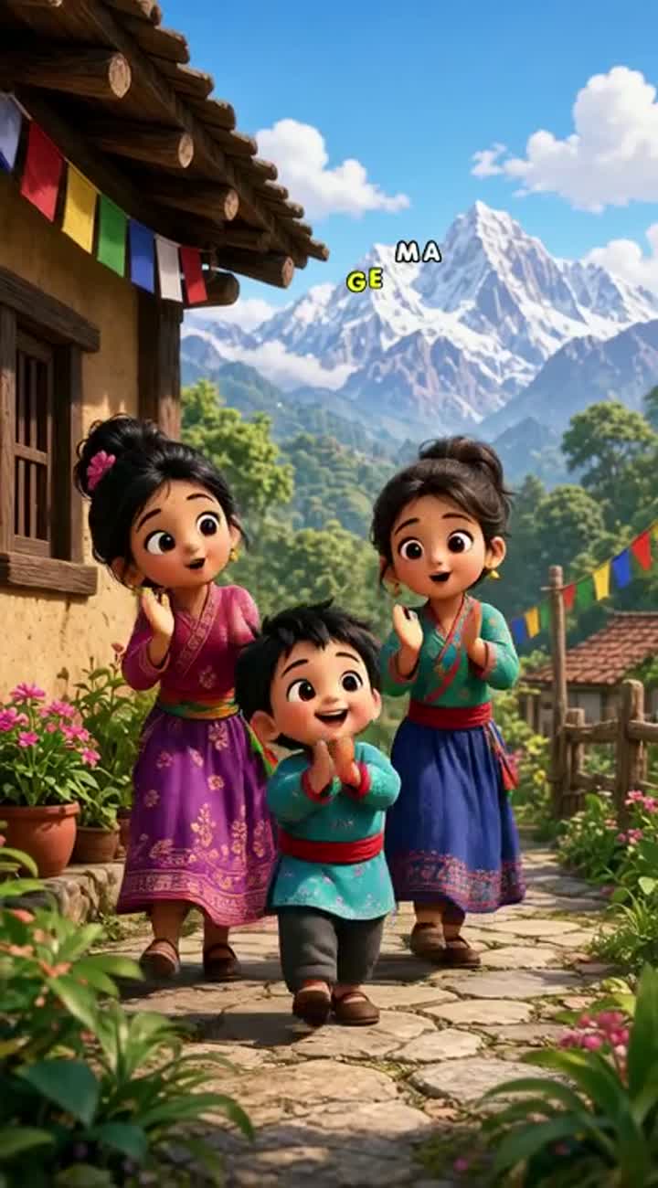 Cheerful 3D animated Nepali children's music video called "Tali… — AI cartoon